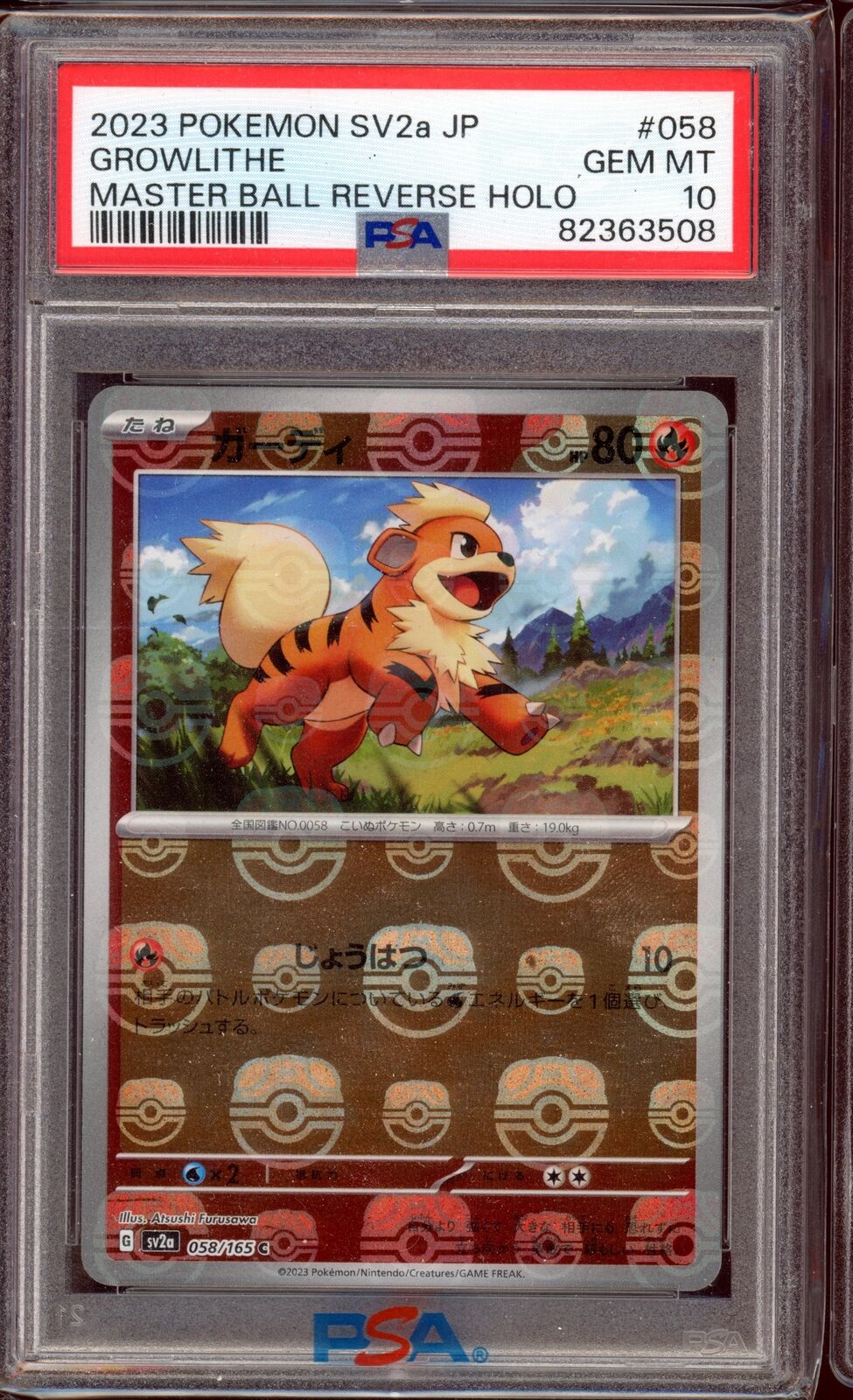 PSA 10 Growlithe Masterball Reverse Holo 058/165 sv2a 151 Pokemon Card