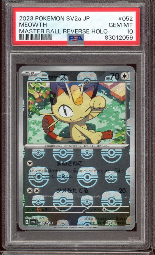 2023 PSA 10 Meowth Masterball Reverse Holo 052/165 sv2a 151 Pokemon Card