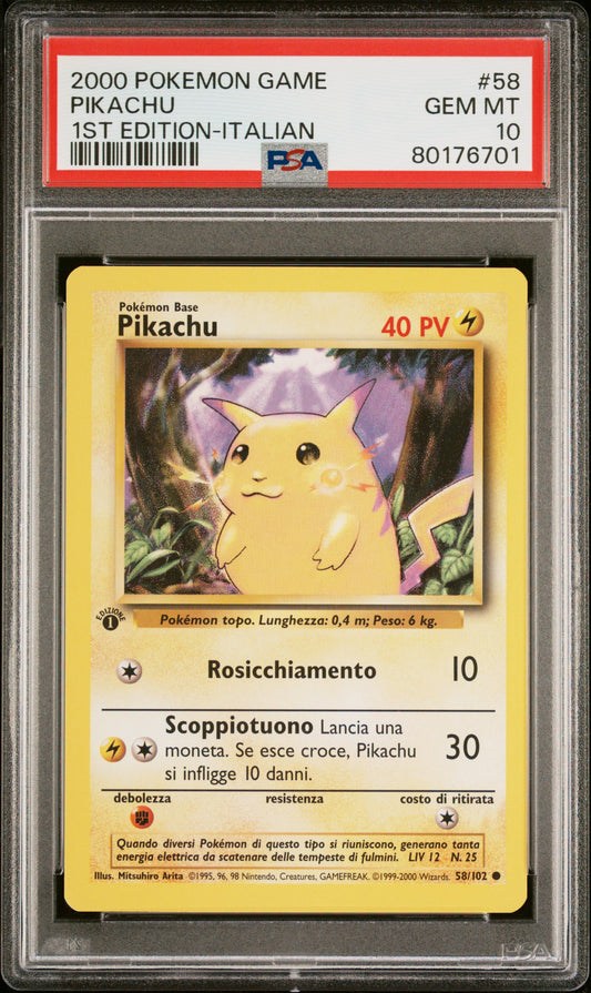 2000 PSA 10 Pikachu 58 1st Edition-Italian Game Pokemon