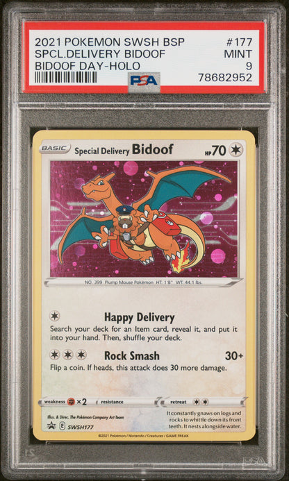 2021 PSA 9 Special Delivery Bidoof Holo 177 Day Swsh Black Star Promo Pokemon