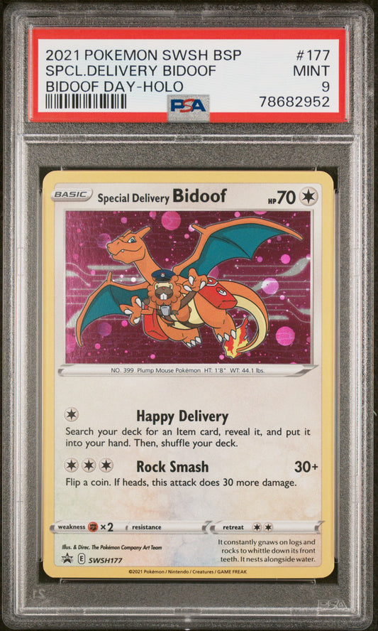2021 PSA 9 Special Delivery Bidoof Holo 177 Day Swsh Black Star Promo Pokemon