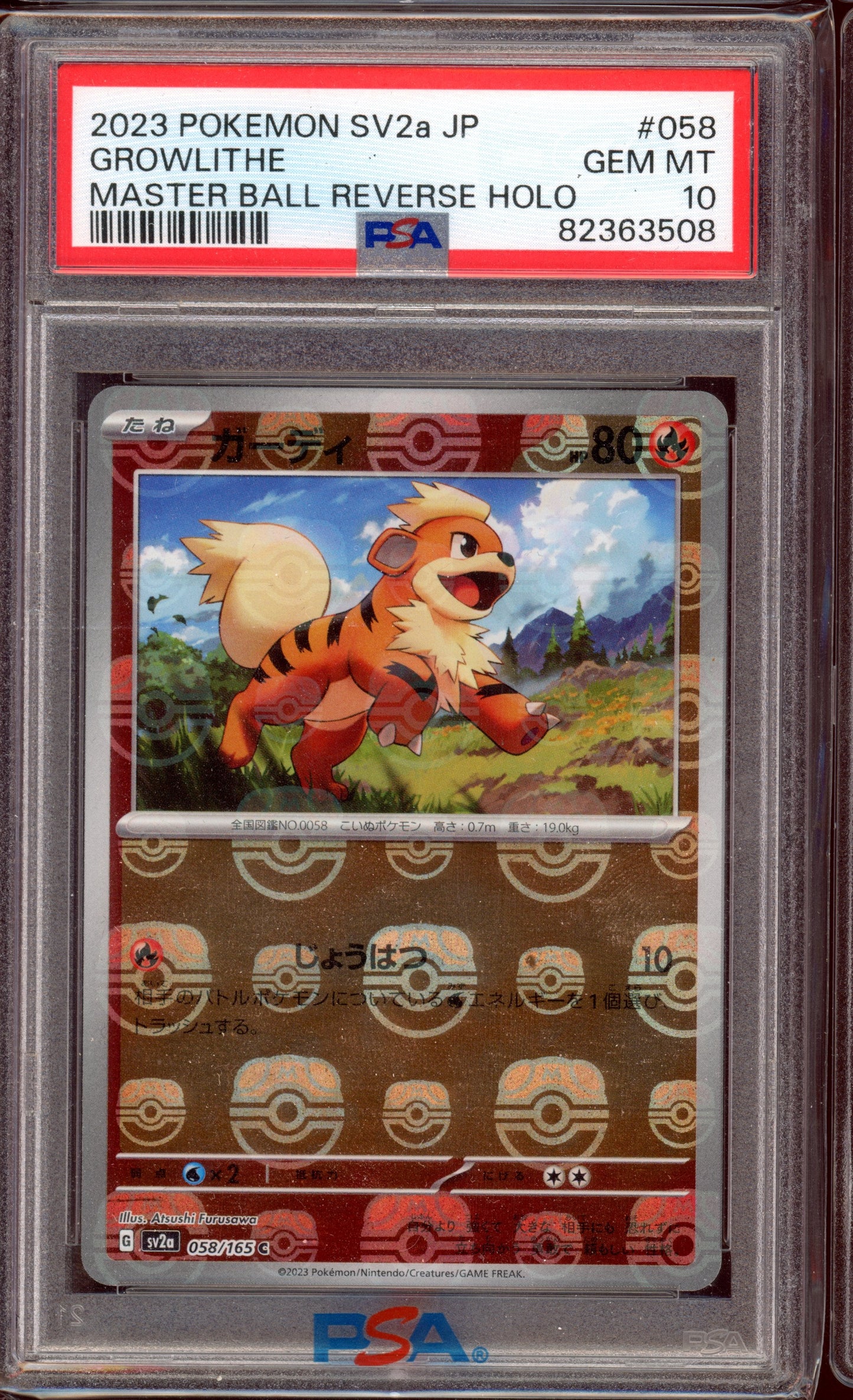 2023 PSA 10 Growlithe Masterball Reverse Holo 058/165 sv2a 151