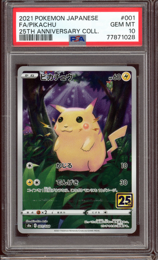 2021 PSA 10 Pikachu Full Art Reverse Foil 25th Anniversary Collection s8a 001/028