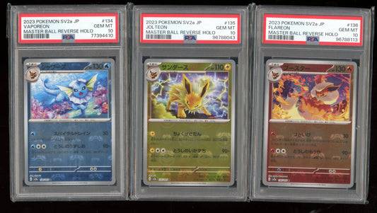2023 PSA 10 Jolteon Flareon Vaporeon Masterball sv2a 151 Japanese Pokemon Card 3 X Set